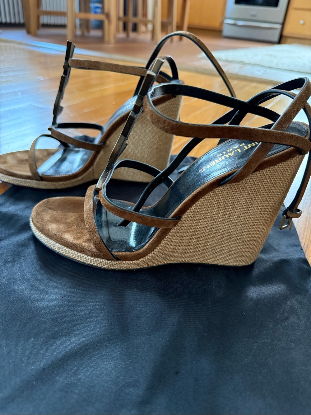 Saint Laurent Cassandra 105 Wedge Sandals Brown Suede Size 38 - Picture 3 of 11